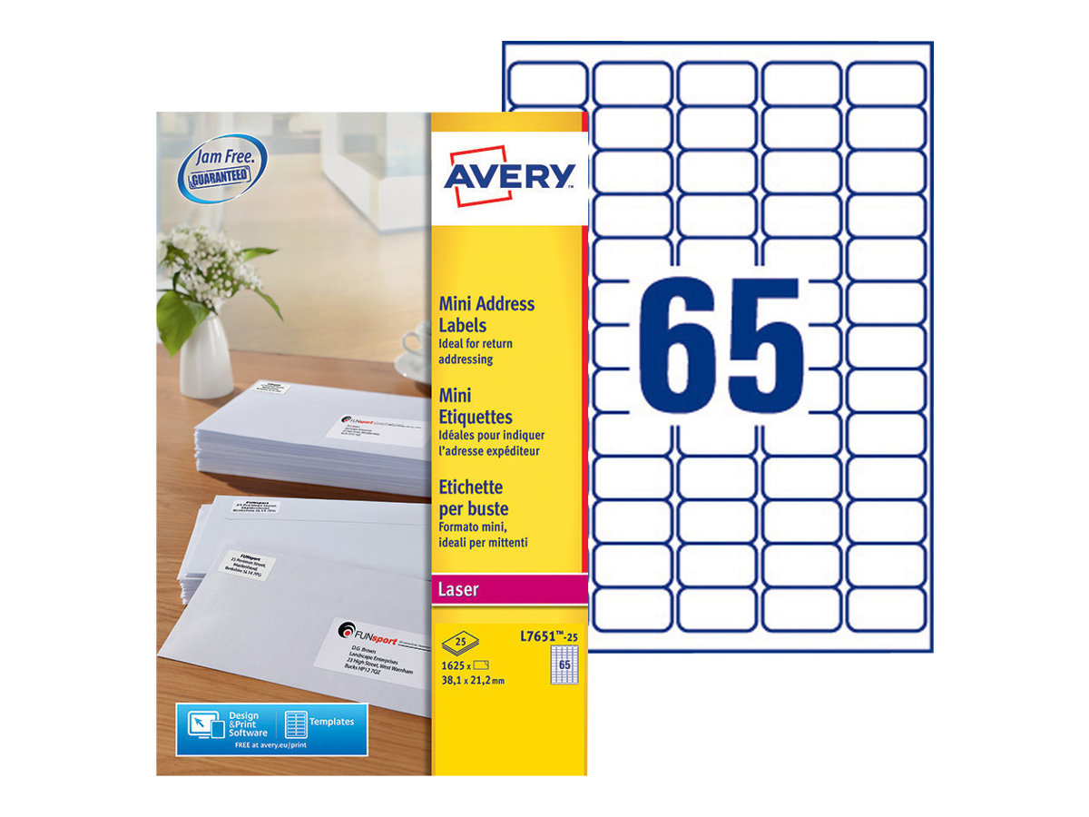 1.625 AVERY Zweckform Adressetiketten L7651-25 weiÃ 38,1 x 21,2 mm