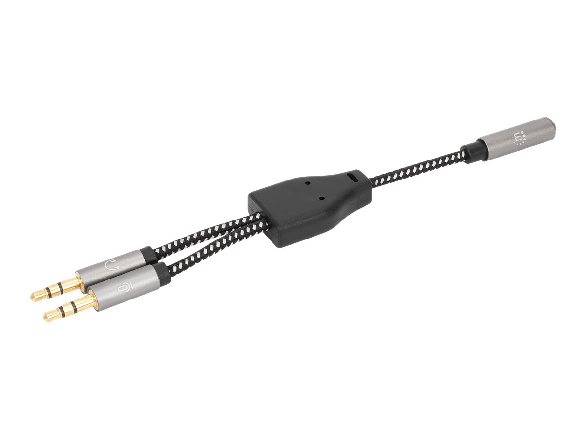 MANHATTAN Headset-Adapterkabel Aux Y-Audiosplitter Buchse auf 2x Stecker teilt einzelnen Headsetstecker in Mikrofon und Audiostecker MANHATTAN Headset-Adapterkabel Aux Y-Audiosplitter Buchse auf 2x Stecker teilt einzelnen Headsetstecker in Mikrofon und Audiostecker