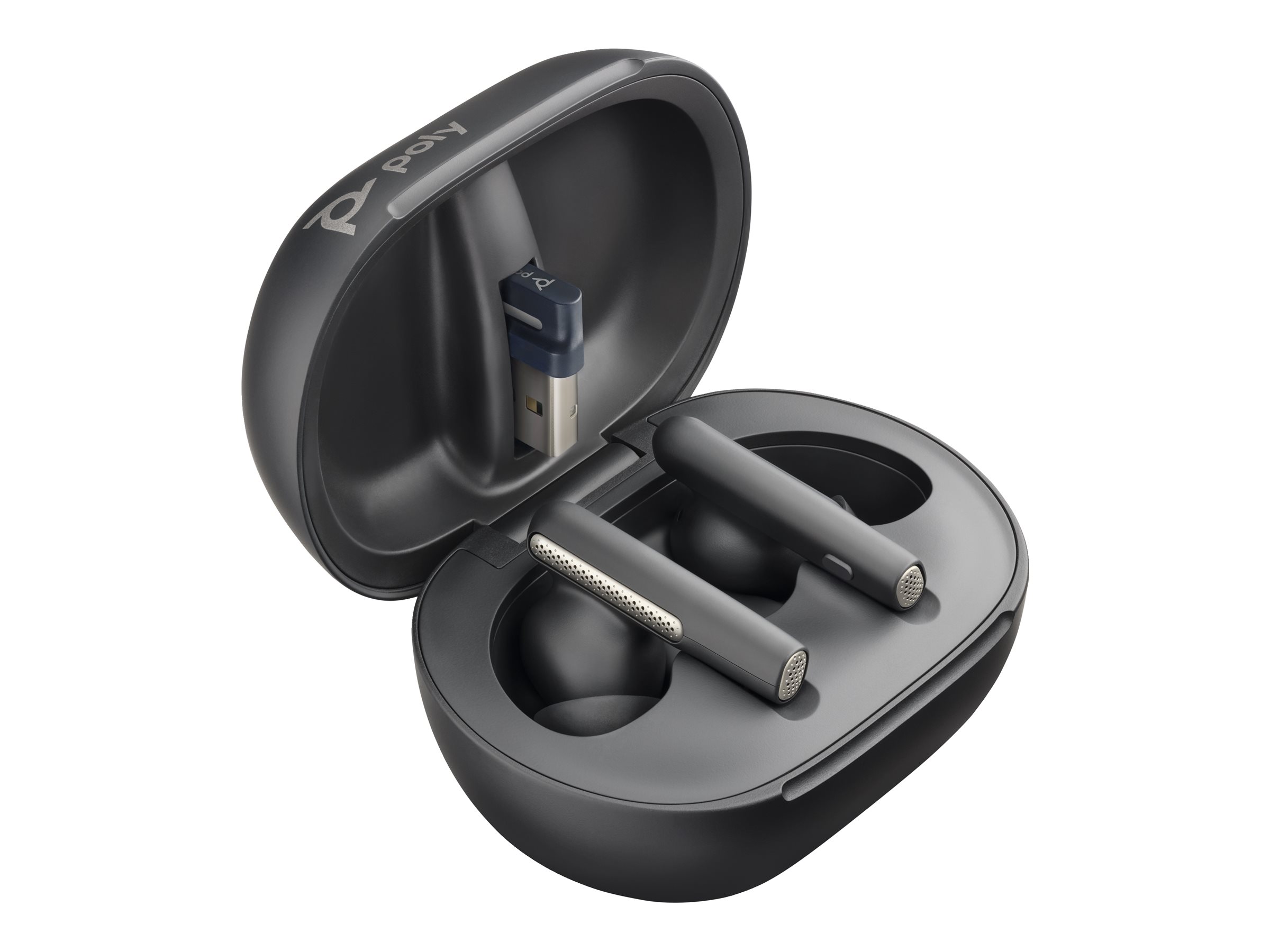 HP Poly Voyager Free 60+ UC Carbon Black Earbuds +BT700 USB-C Adapter +Touchscreen Charge Case