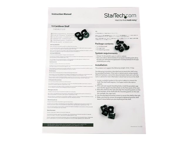 StarTech.com Server Rack Fachboden 1 HE - 25 cm Tief - Stahl Rack - Regal - 1U