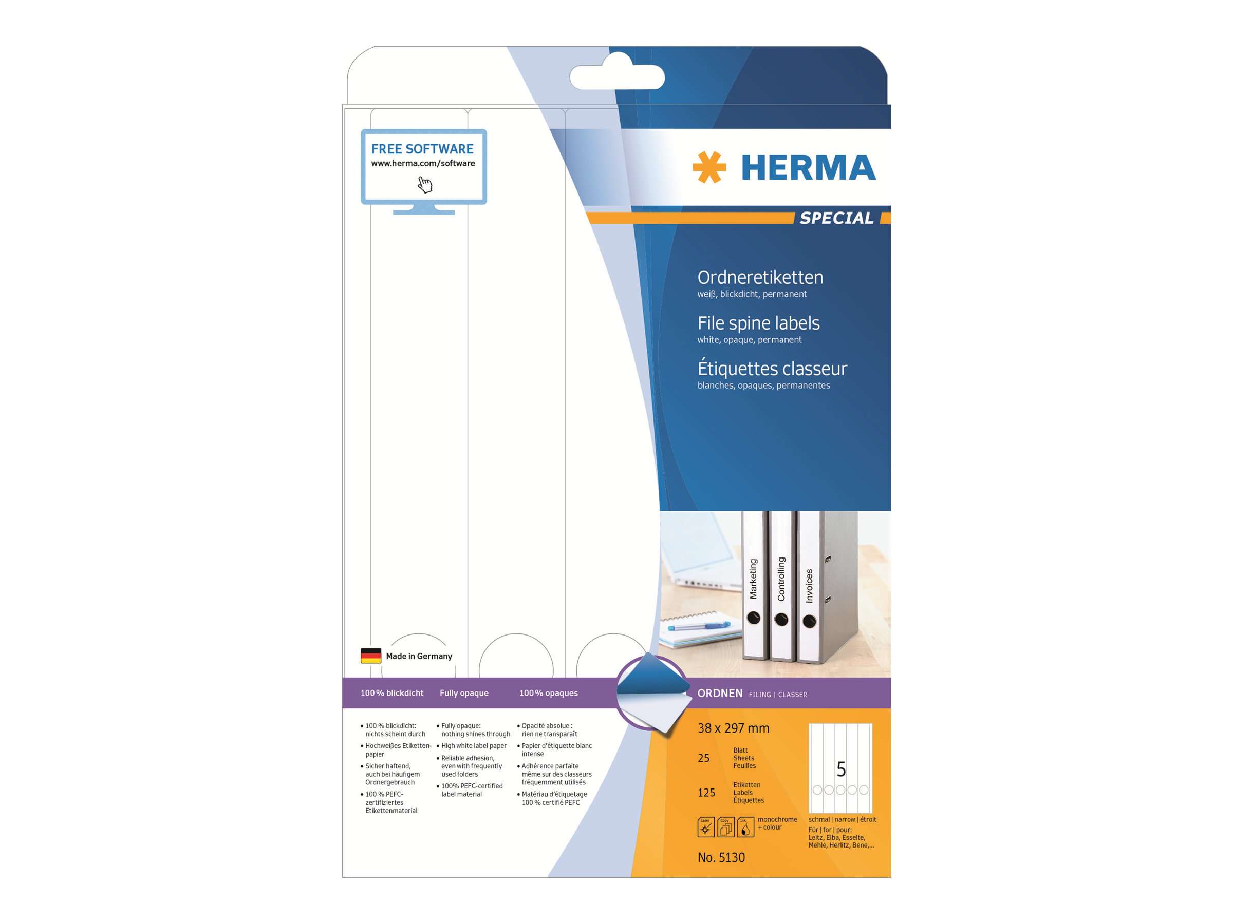HERMA Ordneretiketten 5130 weiss, 25 Blatt