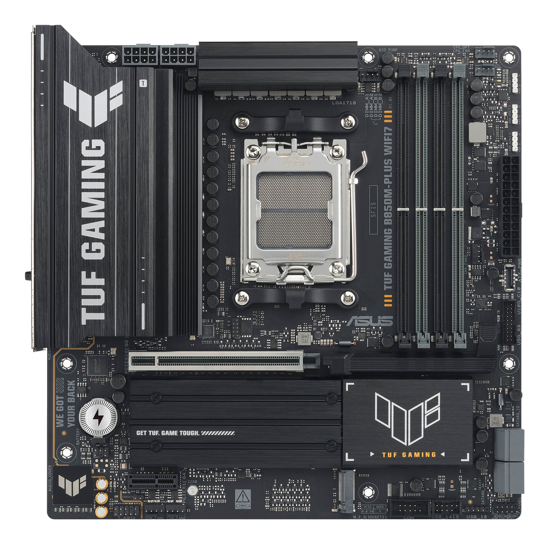 ASUS AMD TUF GAMING B850MPLUS WIFI7 MicroATX motherboard DDR5 PCIe 50 3xM2 1xHDMI 1xDisplayPort