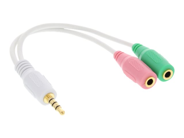INLINE Audio Headset Adapterkabel 3.5mm Klinke Stecker 4pol. an 2x 3.5mm Klinke Buchse weiss 0.15m