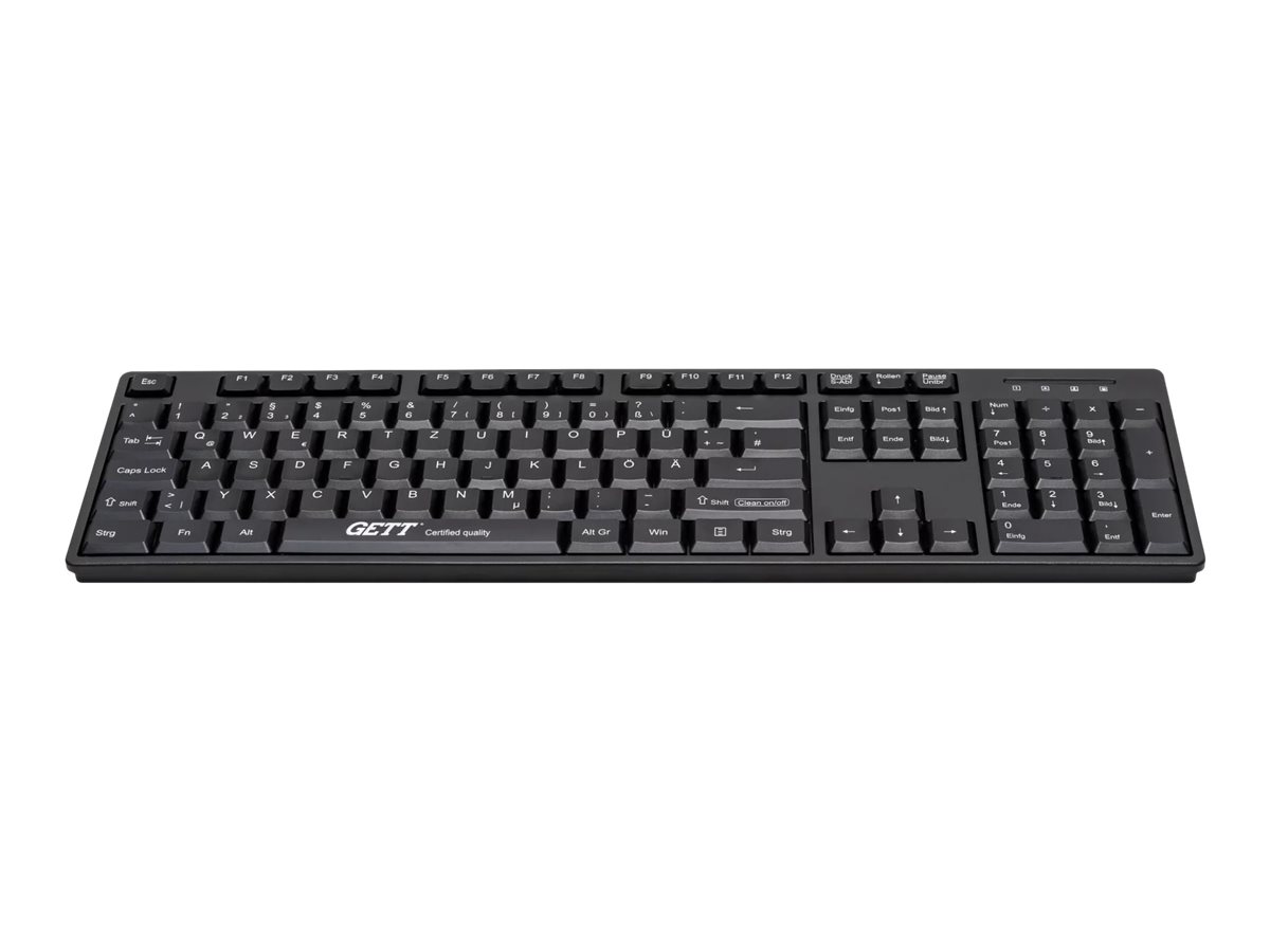 GETT GCQ CleanType Easy Basic Tastatur mit Kunststoffgehaeuse IP 68 NUMBlock 105 Tasten USB Farbe schwarz Layout US