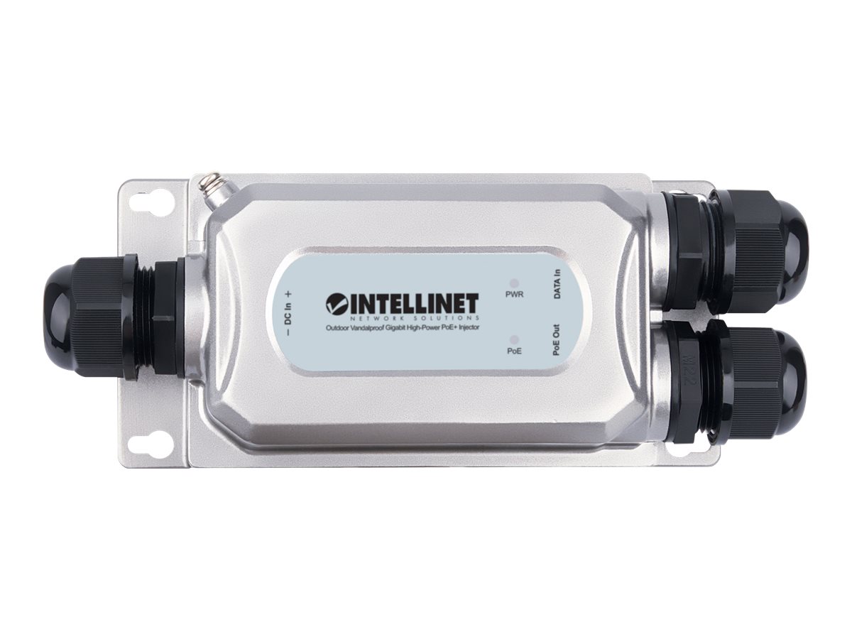 INTELLINET Outdoor Gigabit PoE+ Injektor Ein 30 Watt-Port IEEE 802.3at/af-konform IP67 wasserdicht IK10 vandalismusgeschützt