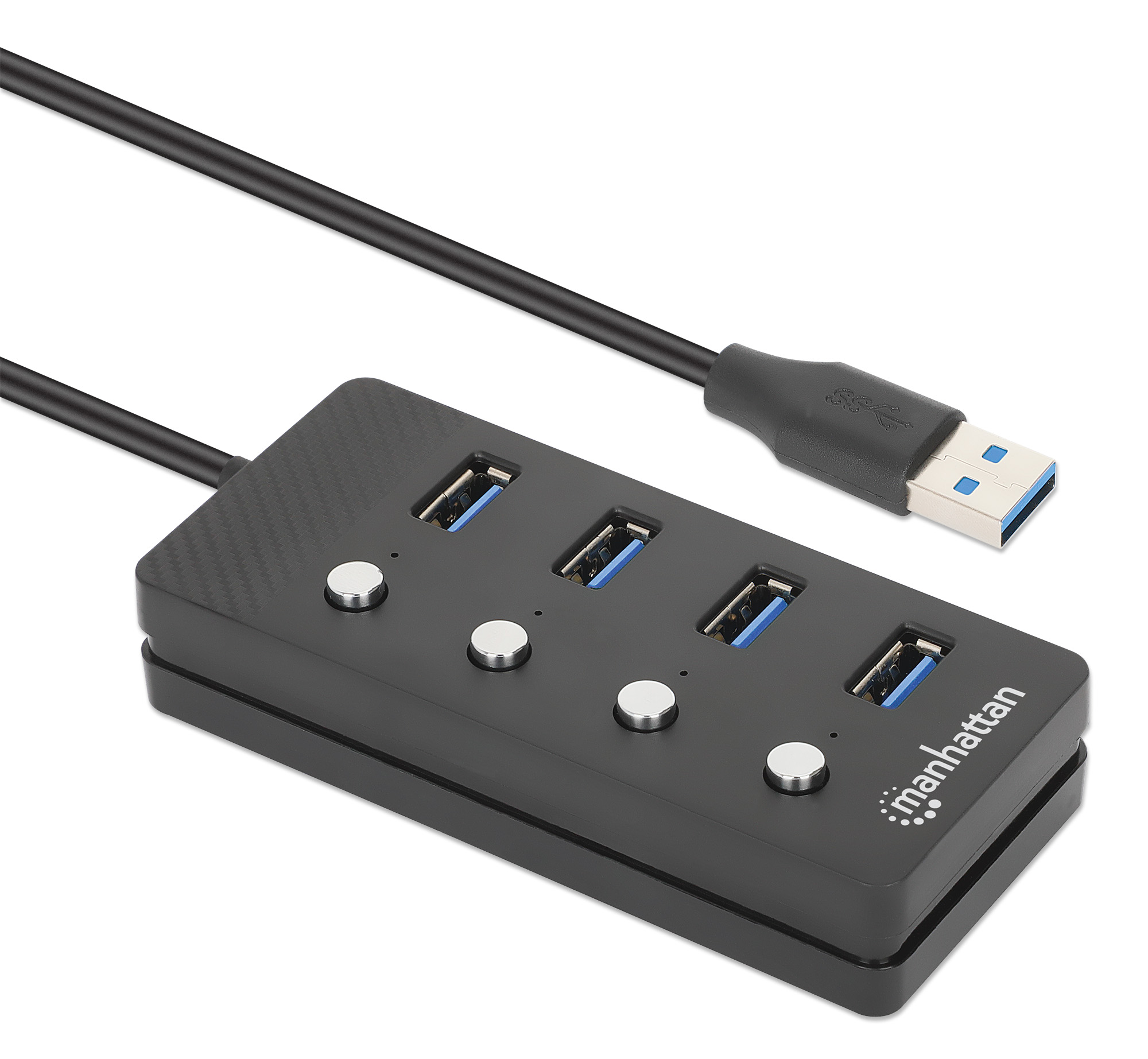 MANHATTAN 4Port USB 30 Hub USBAStecker auf 4x USBABuchsen 5 Gbits 1,5 m Kabel Schalter fuer jeden Port Strom ueber USBNetzteil