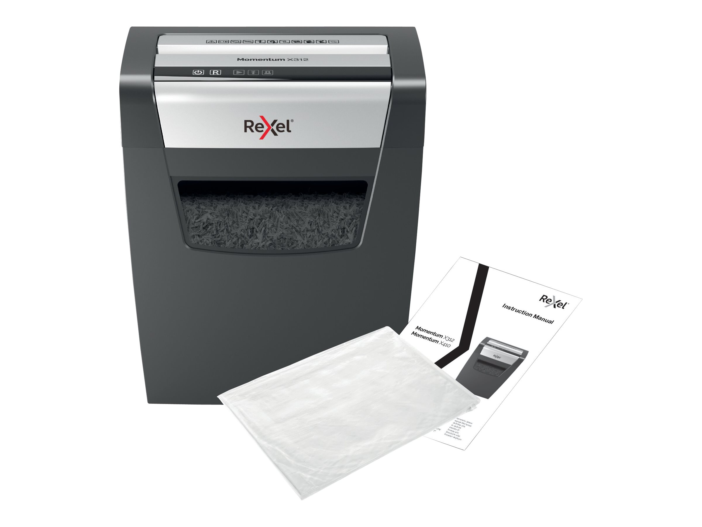 Rexel Momentum X312 Aktenvernichter mit Partikelschnitt P-3, 5 x 42 mm, bis 12 Blatt, schwarz