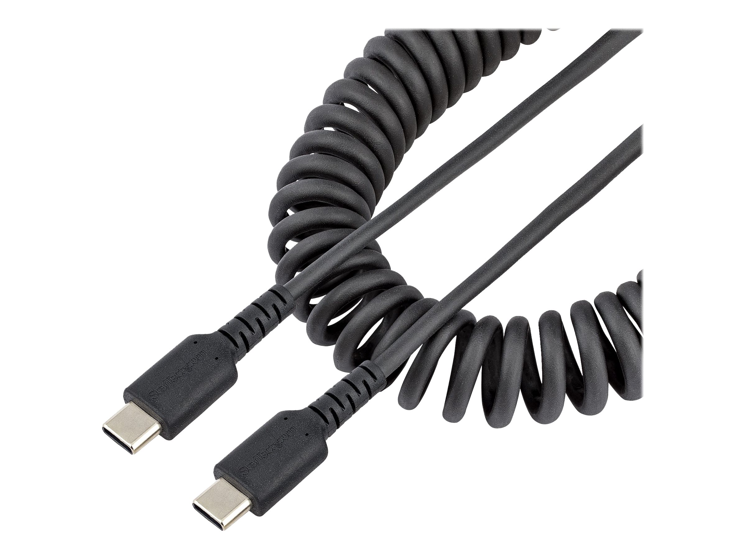 STARTECH.COM 3ft 1m USB C Charging Cable Coiled Heavy Duty Fast Charge & Sync USB-C Cable High Quality USB 2.0 Type-C Cable Black