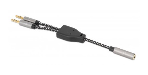 MANHATTAN HeadsetAdapterkabel Aux YAudiosplitter Buchse auf 2x Stecker teilt einzelnen Headsetstecker in Mikrofon und Audiostecker