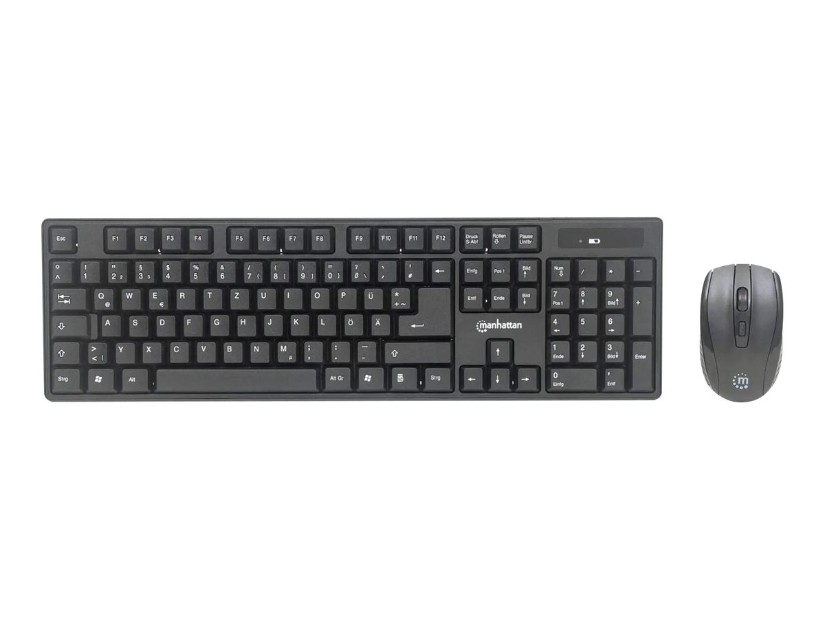 MANHATTAN Wireless Desktop Set mit Funktastatur und Funkmaus Ein 2,4 GHz USB-Funkempfänger zur Verbindung von beiden Geräten schwarz