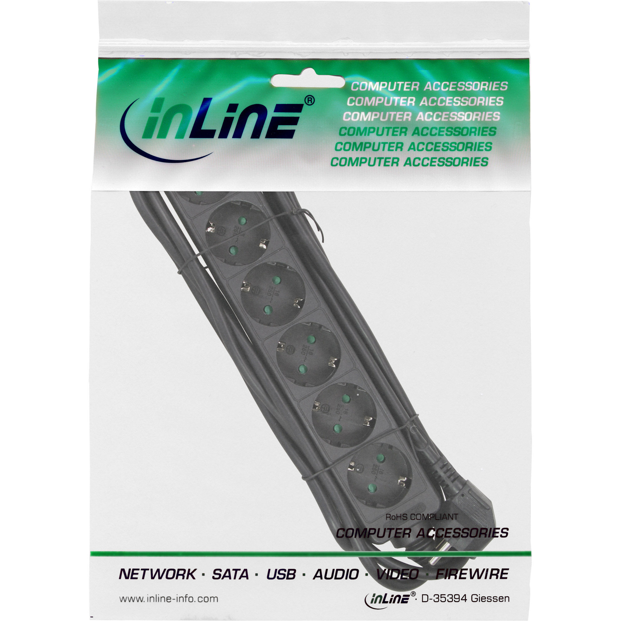 INLINE Steckdosenleiste 6 fach Schutzkontakt schwarz 5m INLINE Steckdosenleiste 6 fach Schutzkontakt schwarz 5m