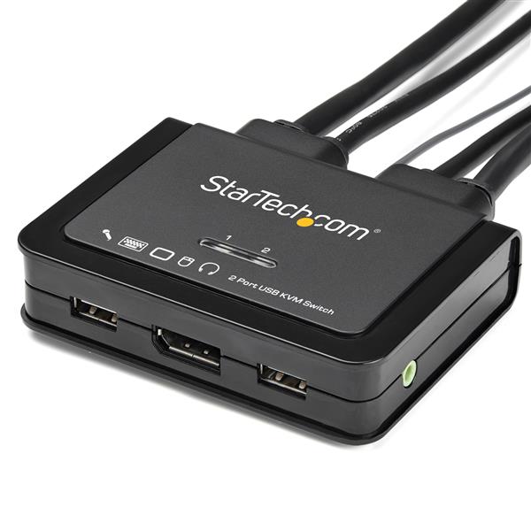 STARTECHCOM SV211DPUA4K 2 Port USB 4K60Hz DisplayPort KVM Switch with 4 ft BuiltIn Cables OS Ind Support for 35mm Audio