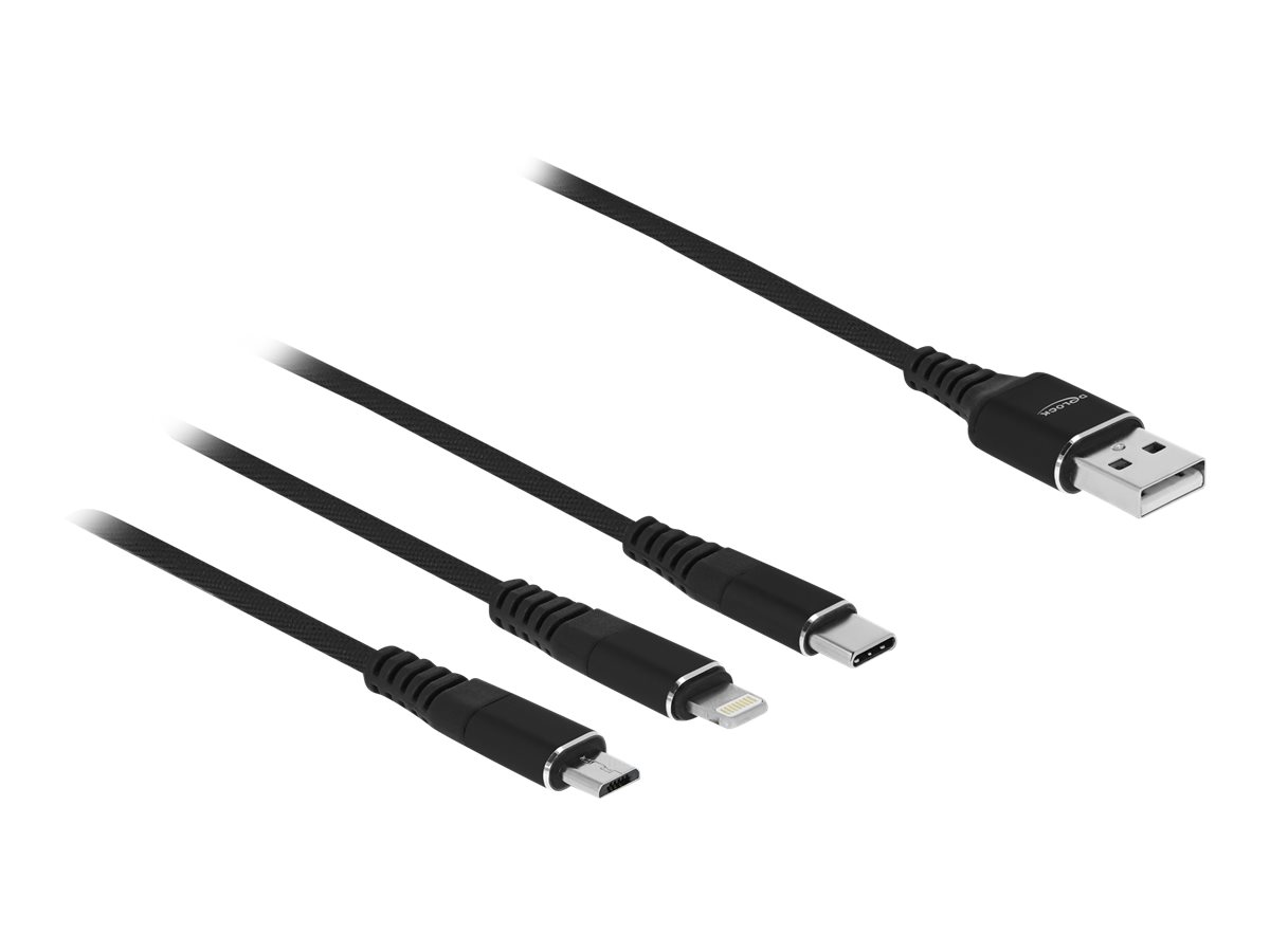 Delock USB Ladekabel 3 in 1 fuer Lightning/MicroUSB/Type-C 30 cm schwarz