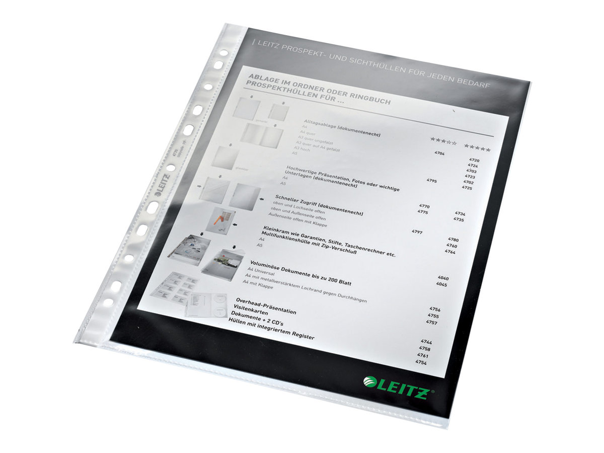 100 LEITZ Prospekthuellen 4770 DIN A4 glasklar glatt 0,08 mm 100 LEITZ Prospekthuellen 4770 DIN A4 glasklar glatt 0,08 mm