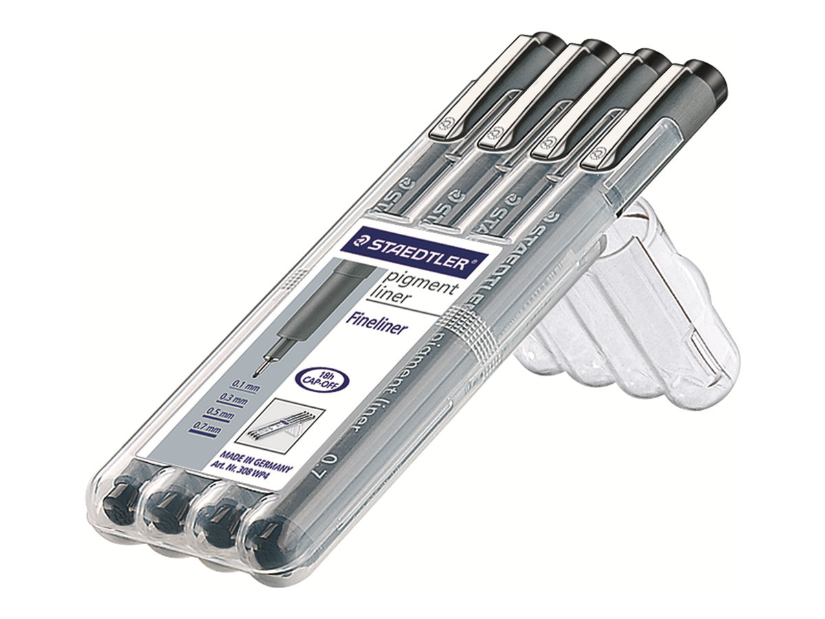 STAEDTLER pigment liner 308 Fineliner schwarz 0,1 0,3 0,5 0,7 mm, 4 St