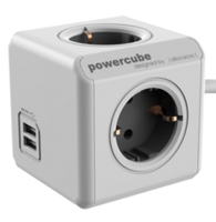 allocacoc PowerCube Extended DUO USB 2-fach Steckdosenwuerfel  1,5 m weiss mit USB-Buchse