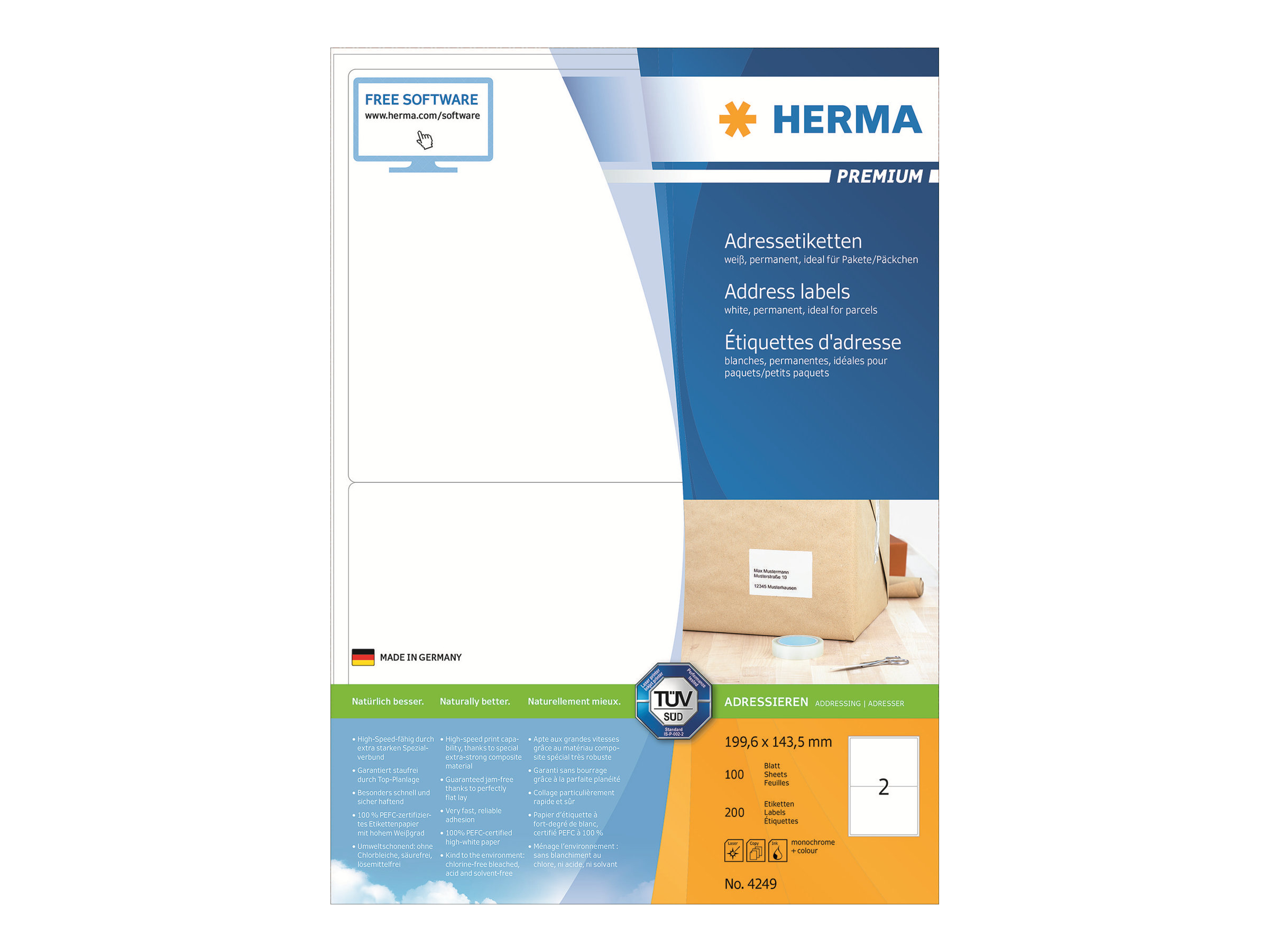 200 HERMA Adressetiketten 4249 weiss 199,6 x 143,5 mm 200 HERMA Adressetiketten 4249 weiss 199,6 x 143,5 mm
