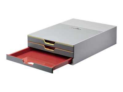 DURABLE Schubladenbox VARICOLOR®  dunkelgrau mit bunten Farblinien 760327, DIN C4 mit 3 Schubladen