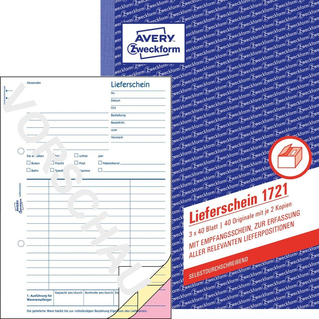AVERY Zweckform Lieferschein mit Empfangsschein Formularbuch 1721