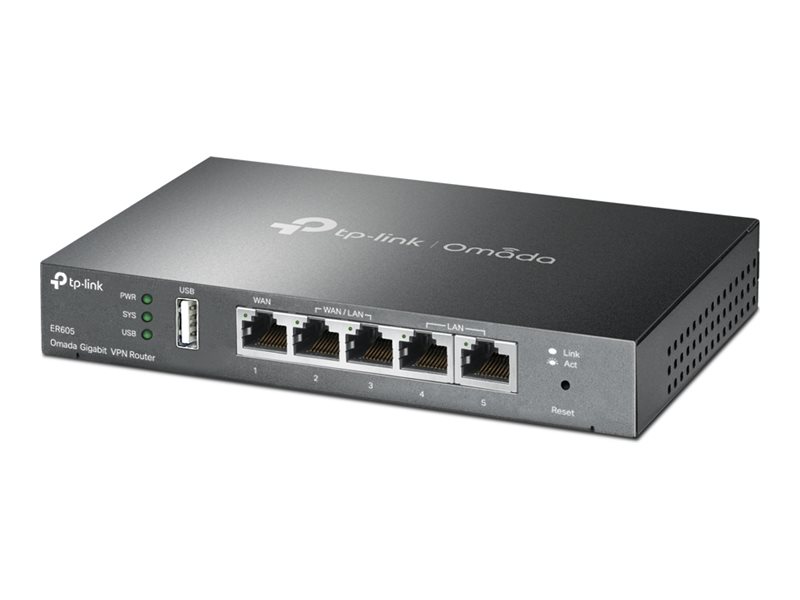 TP-LINK ER605 Omada Gigabit Multi-WAN VPN Router 1× Gigabit WAN 2× Gigabit WAN/LAN 2× Gigabit LAN 1x USB 2.0 VPN TP-LINK ER605 Omada Gigabit Multi-WAN VPN Router 1× Gigabit WAN 2× Gigabit WAN/LAN 2× Gigabit LAN 1x USB 2.0 VPN